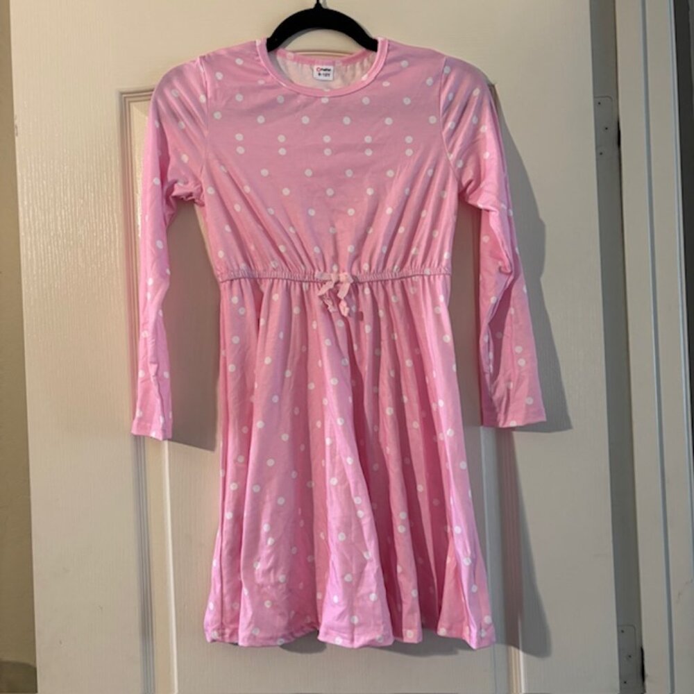 NWOT Girls Pink and White Polka Dot Dress SZ 9/10